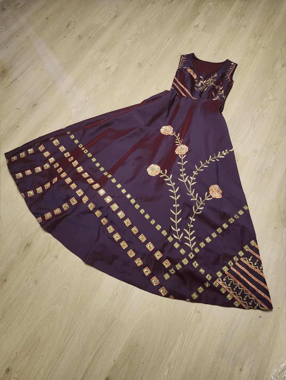 💃 Embellished Maroon Silk Anarkali Gown